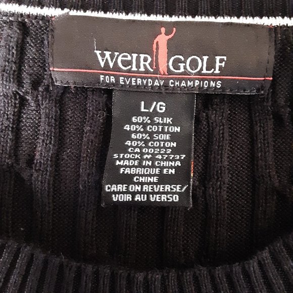 Weir Golf Men's Black Silk & Cotton Crewneck Cable Knit Sweater Large - Picture 9 of 11